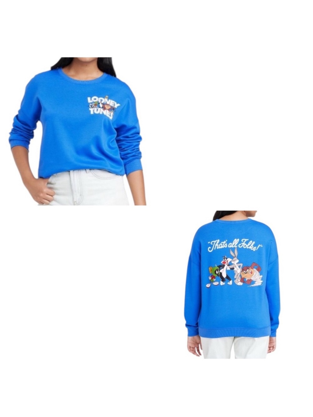 Warner Brothers Looney Tunes Blue Graphic Crewneck Long Sleeve Sweatshirt